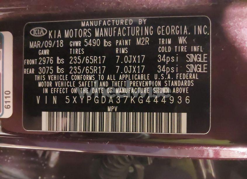 Photo 9 of 2019 Kia Sorento 2.4L LX (VIN 5XYPGDA37KG444936)