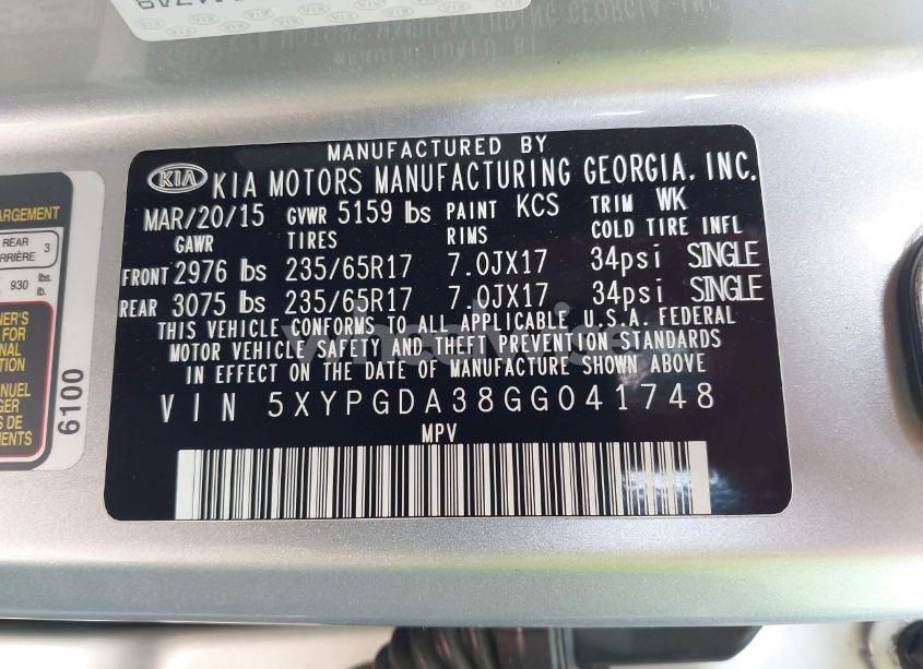 Photo 9 of 2016 Kia Sorento 2.4L LX (VIN 5XYPGDA38GG041748)