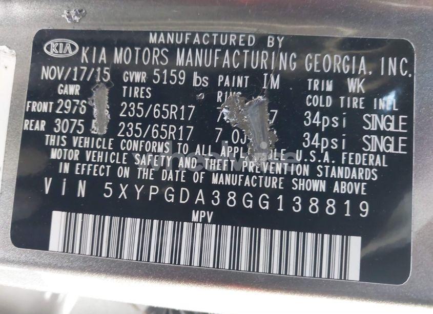 Photo 9 of 2016 Kia Sorento 2.4L LX (VIN 5XYPGDA38GG138819)