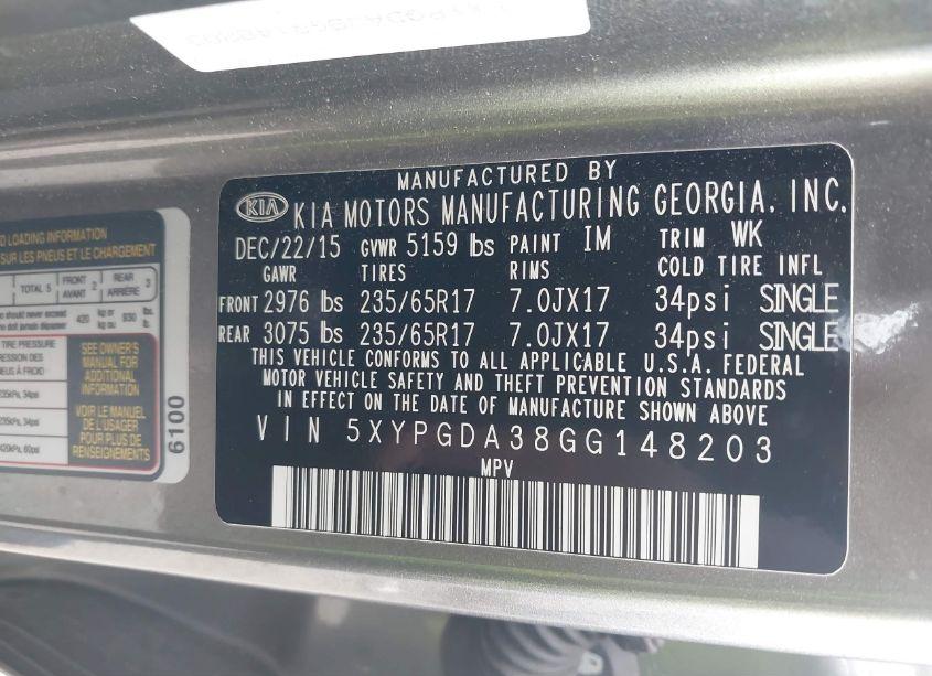 Photo 9 of 2016 Kia Sorento 2.4L LX (VIN 5XYPGDA38GG148203)