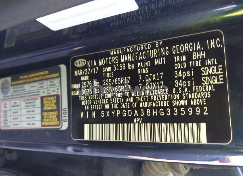 Photo 9 of 2017 Kia Sorento 2.4L LX (VIN 5XYPGDA38HG335992)