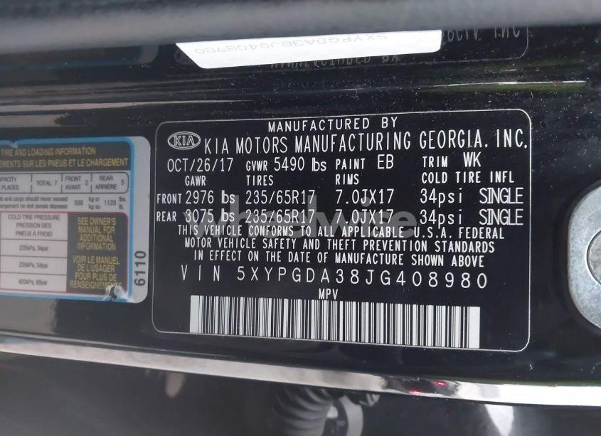 Photo 9 of 2018 Kia Sorento 2.4L LX (VIN 5XYPGDA38JG408980)