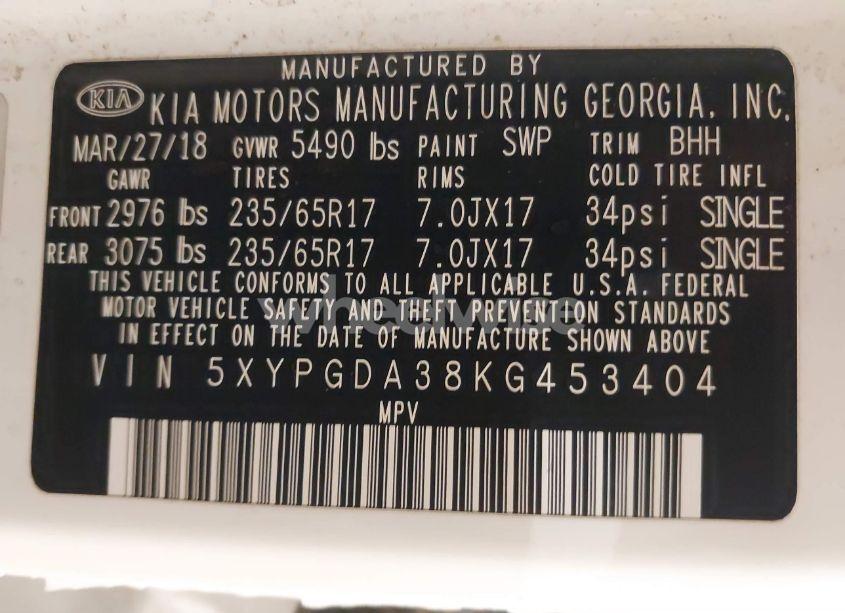 Photo 9 of 2019 Kia Sorento 2.4L LX (VIN 5XYPGDA38KG453404)