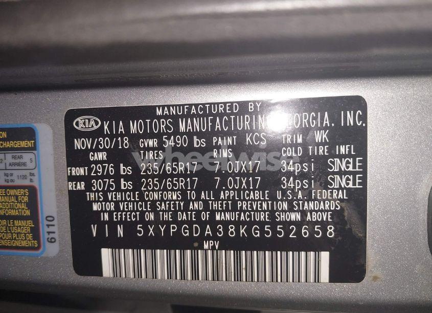 Photo 9 of 2019 Kia Sorento 2.4L LX (VIN 5XYPGDA38KG552658)