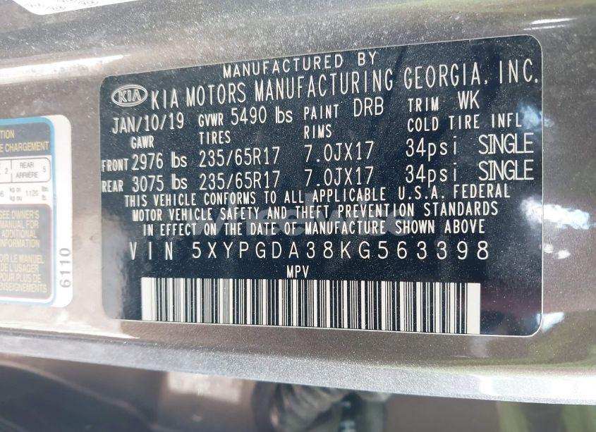 Photo 9 of 2019 Kia Sorento 2.4L LX (VIN 5XYPGDA38KG563398)
