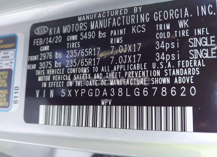 Photo 9 of 2020 Kia Sorento 2.4L LX (VIN 5XYPGDA38LG678620)