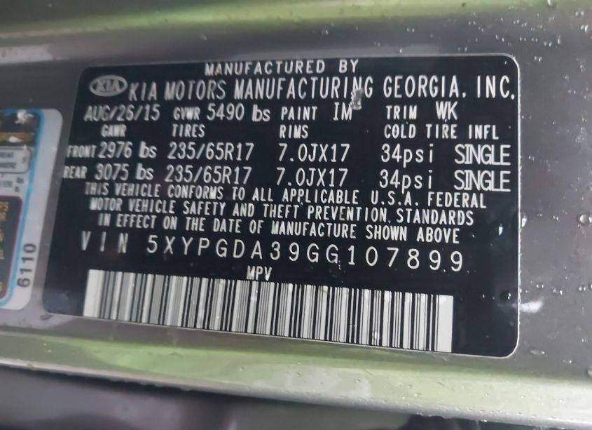 Photo 9 of 2016 Kia Sorento 2.4L LX (VIN 5XYPGDA39GG107899)