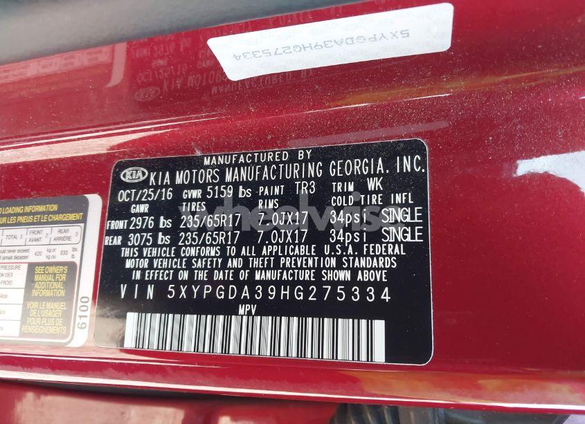 Photo 9 of 2017 Kia Sorento 2.4L LX (VIN 5XYPGDA39HG275334)