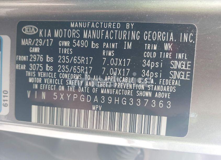 Photo 9 of 2017 Kia Sorento 2.4L LX (VIN 5XYPGDA39HG337363)