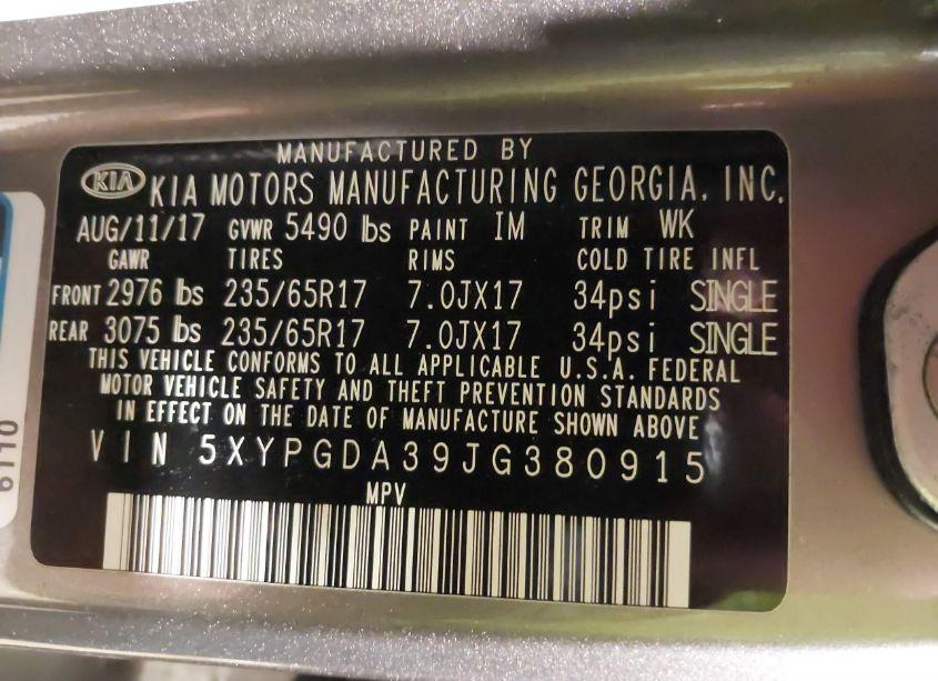 Photo 9 of 2018 Kia Sorento 2.4L LX (VIN 5XYPGDA39JG380915)