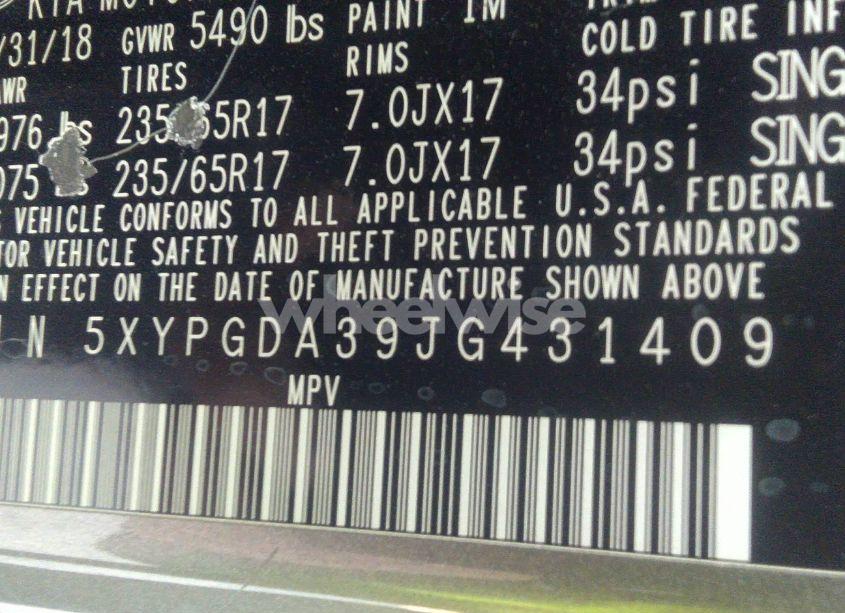 Photo 9 of 2018 Kia Sorento 2.4L LX (VIN 5XYPGDA39JG431409)