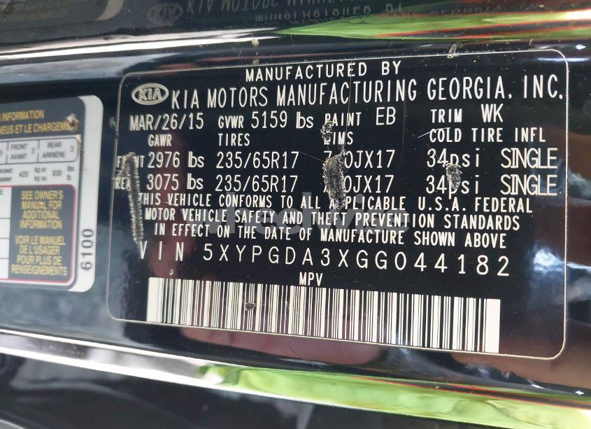 Photo 9 of 2016 Kia Sorento 2.4L LX (VIN 5XYPGDA3XGG044182)