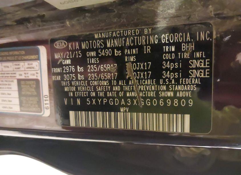 Photo 9 of 2016 Kia Sorento 2.4L LX (VIN 5XYPGDA3XGG069809)