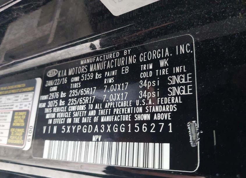 Photo 9 of 2016 Kia Sorento 2.4L LX (VIN 5XYPGDA3XGG156271)