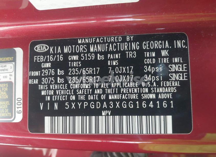 Photo 9 of 2016 Kia Sorento 2.4L LX (VIN 5XYPGDA3XGG164161)