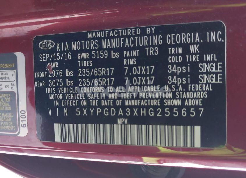 Photo 9 of 2017 Kia Sorento 2.4L LX (VIN 5XYPGDA3XHG255657)