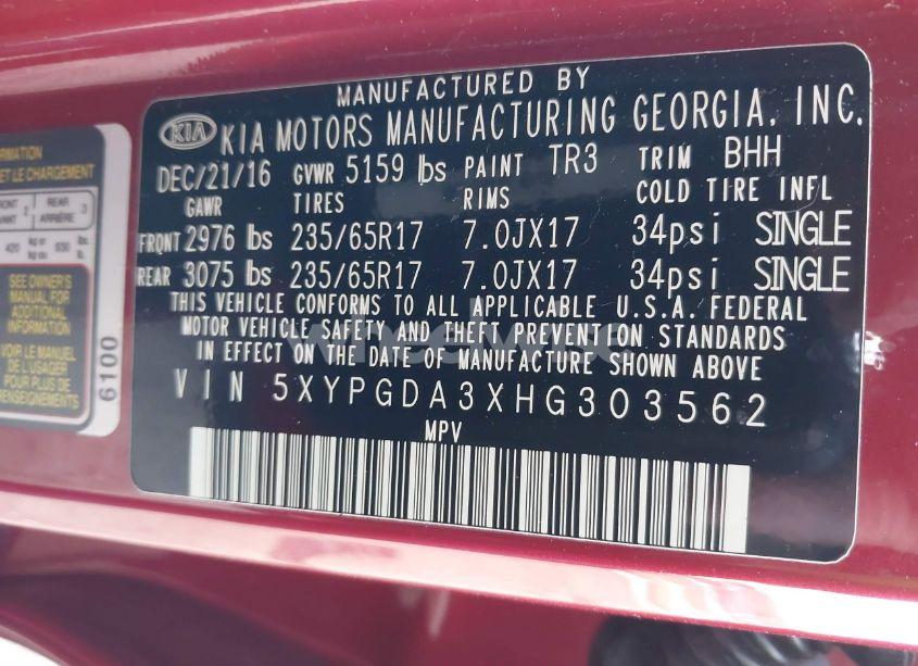 Photo 9 of 2017 Kia Sorento LX/L (VIN 5XYPGDA3XHG303562)