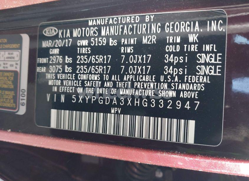 Photo 9 of 2017 Kia Sorento 2.4L LX (VIN 5XYPGDA3XHG332947)