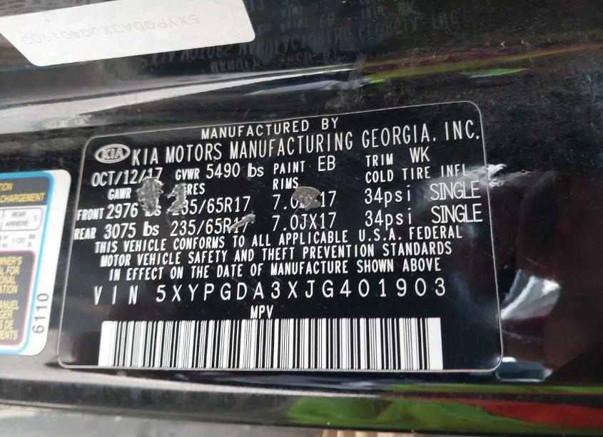 Photo 9 of 2018 Kia Sorento 2.4L LX (VIN 5XYPGDA3XJG401903)