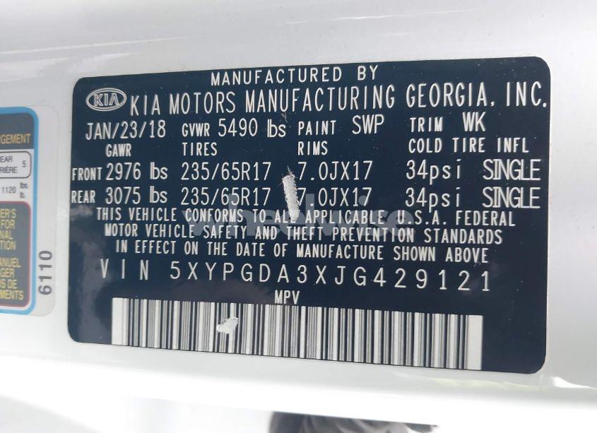 Photo 9 of 2018 Kia Sorento 2.4L LX (VIN 5XYPGDA3XJG429121)