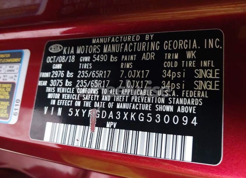 Photo 9 of 2019 Kia Sorento 2.4L LX (VIN 5XYPGDA3XKG530094)