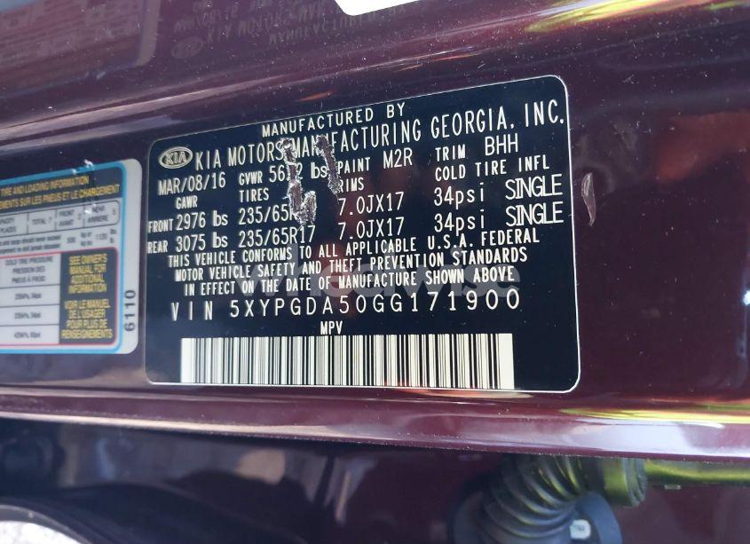 Photo 9 of 2016 Kia Sorento 3.3L LX (VIN 5XYPGDA50GG171900)