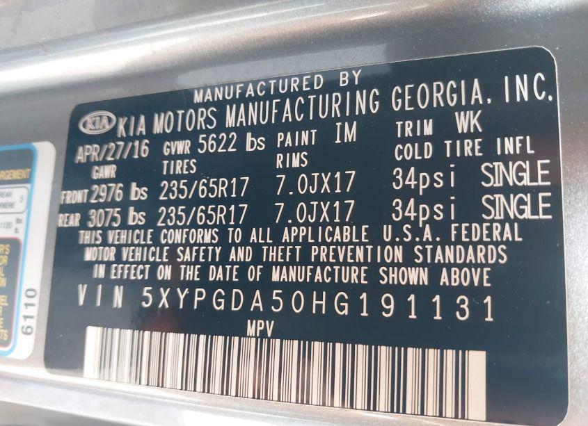 Photo 9 of 2017 Kia Sorento 3.3L LX (VIN 5XYPGDA50HG191131)