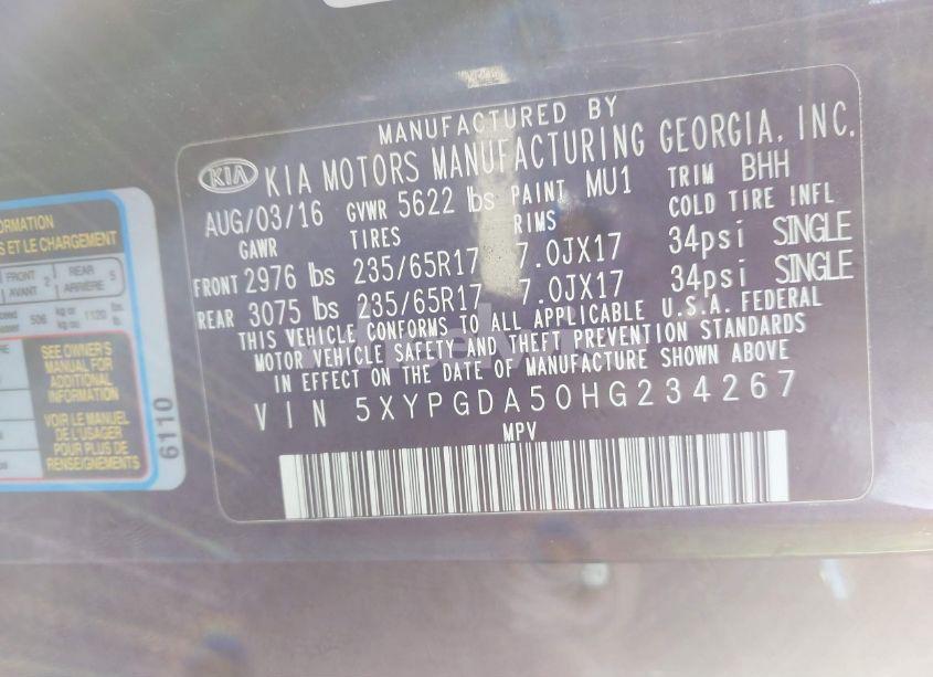 Photo 9 of 2017 Kia Sorento 3.3L LX (VIN 5XYPGDA50HG234267)