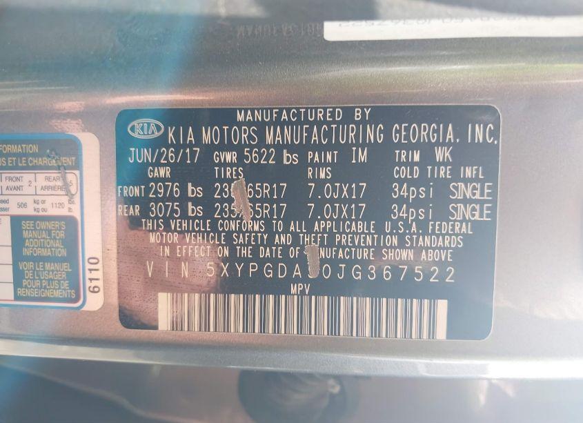 Photo 9 of 2018 Kia Sorento 3.3L LX (VIN 5XYPGDA50JG367522)