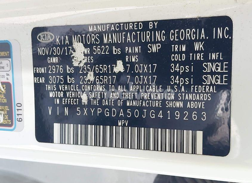 Photo 9 of 2018 Kia Sorento 3.3L LX (VIN 5XYPGDA50JG419263)