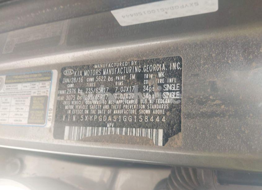 Photo 9 of 2016 Kia Sorento 3.3L LX (VIN 5XYPGDA51GG158444)