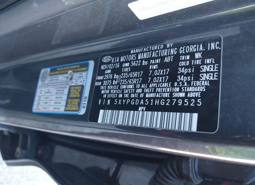 Photo 9 of 2017 Kia Sorento 3.3L LX (VIN 5XYPGDA51HG279525)