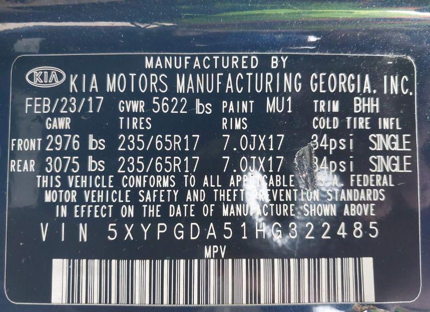 Photo 9 of 2017 Kia Sorento LX V6 (VIN 5XYPGDA51HG322485)