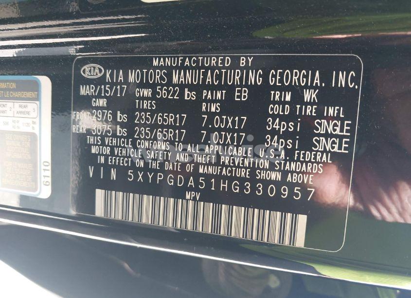 Photo 9 of 2017 Kia Sorento 3.3L LX (VIN 5XYPGDA51HG330957)