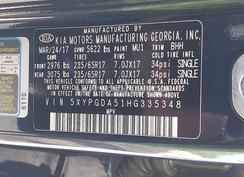 Photo 9 of 2017 Kia Sorento 3.3L LX (VIN 5XYPGDA51HG335348)