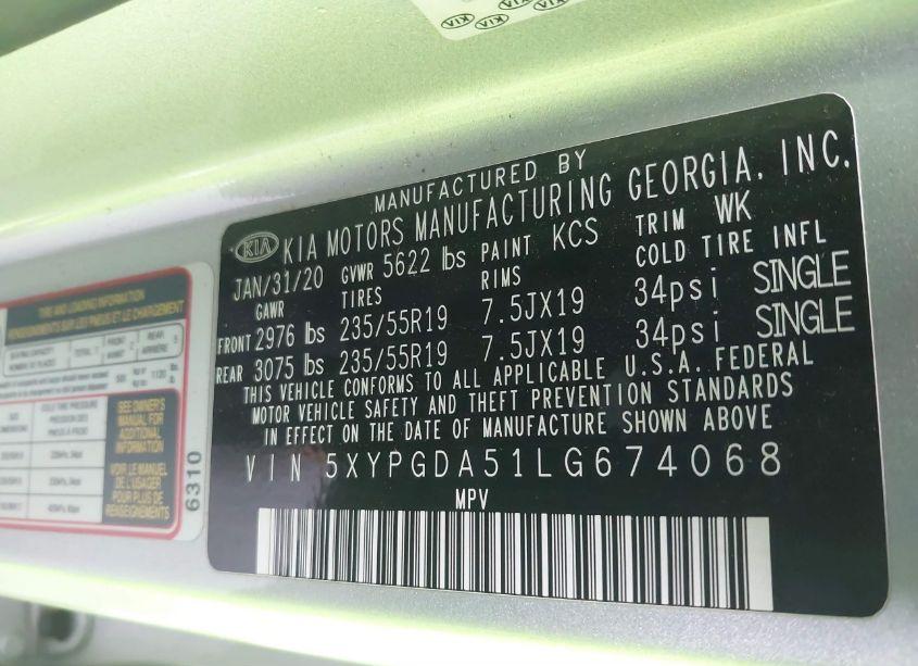 Photo 9 of 2020 Kia Sorento 3.3L S (VIN 5XYPGDA51LG674068)