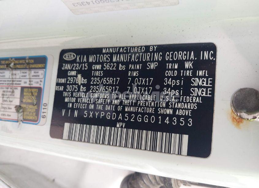 Photo 9 of 2016 Kia Sorento 3.3L LX (VIN 5XYPGDA52GG014353)