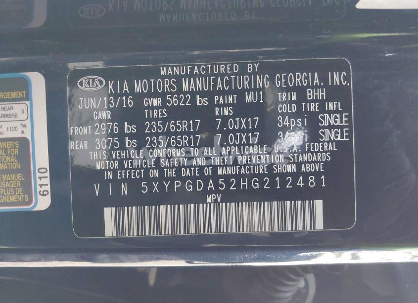 Photo 9 of 2017 Kia Sorento 3.3L LX (VIN 5XYPGDA52HG212481)