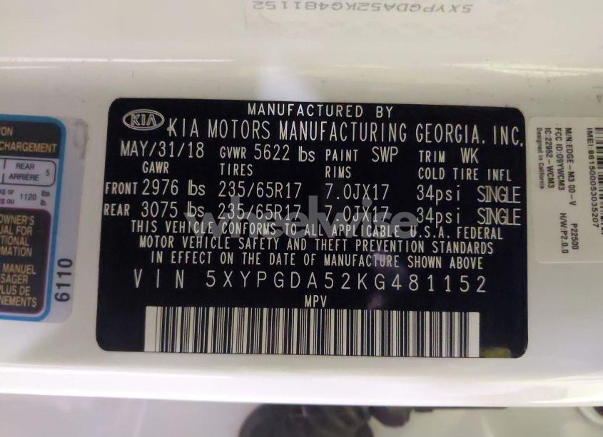 Photo 9 of 2019 Kia Sorento 3.3L LX (VIN 5XYPGDA52KG481152)