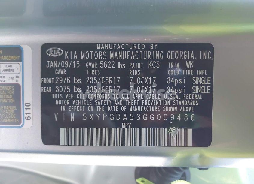 Photo 9 of 2016 Kia Sorento 3.3L LX (VIN 5XYPGDA53GG009436)