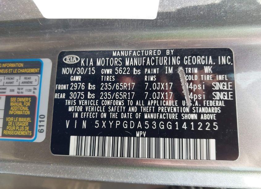 Photo 9 of 2016 Kia Sorento 3.3L LX (VIN 5XYPGDA53GG141225)