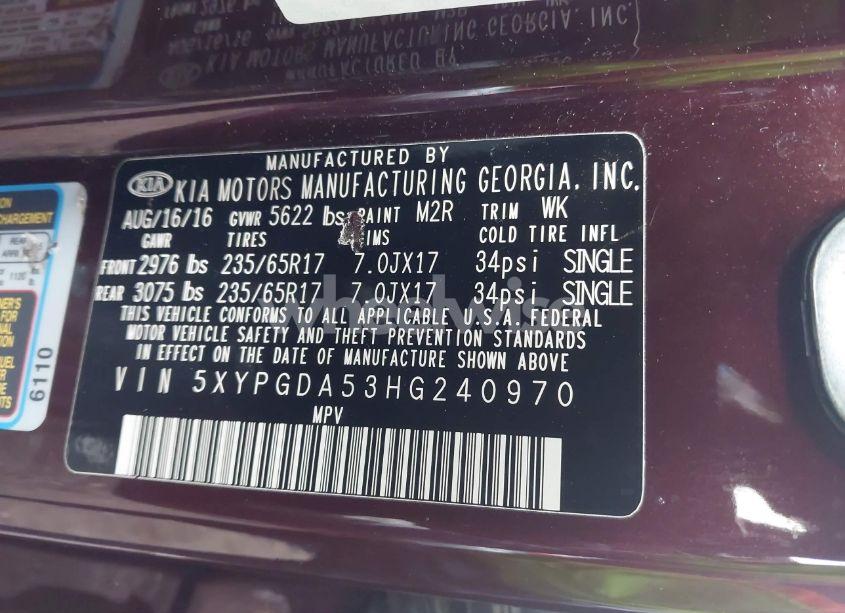 Photo 9 of 2017 Kia Sorento 3.3L LX (VIN 5XYPGDA53HG240970)
