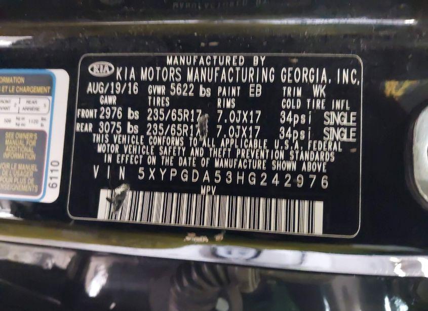 Photo 9 of 2017 Kia Sorento 3.3L LX (VIN 5XYPGDA53HG242976)