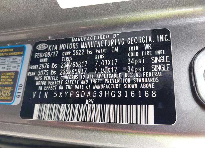 Photo 9 of 2017 Kia Sorento 3.3L LX (VIN 5XYPGDA53HG316168)