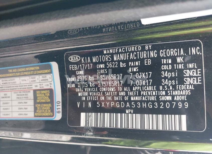 Photo 9 of 2017 Kia Sorento 3.3L LX (VIN 5XYPGDA53HG320799)