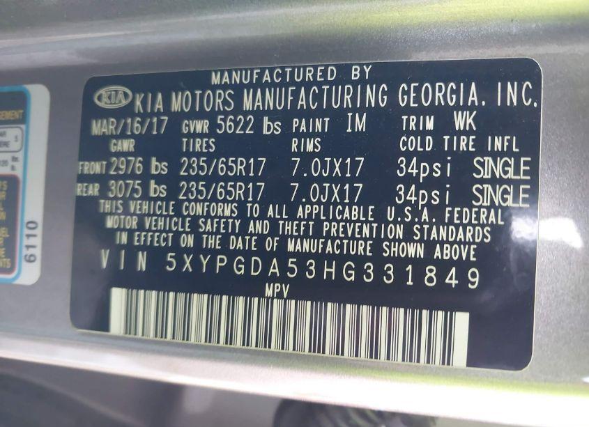 Photo 9 of 2017 Kia Sorento 3.3L LX (VIN 5XYPGDA53HG331849)