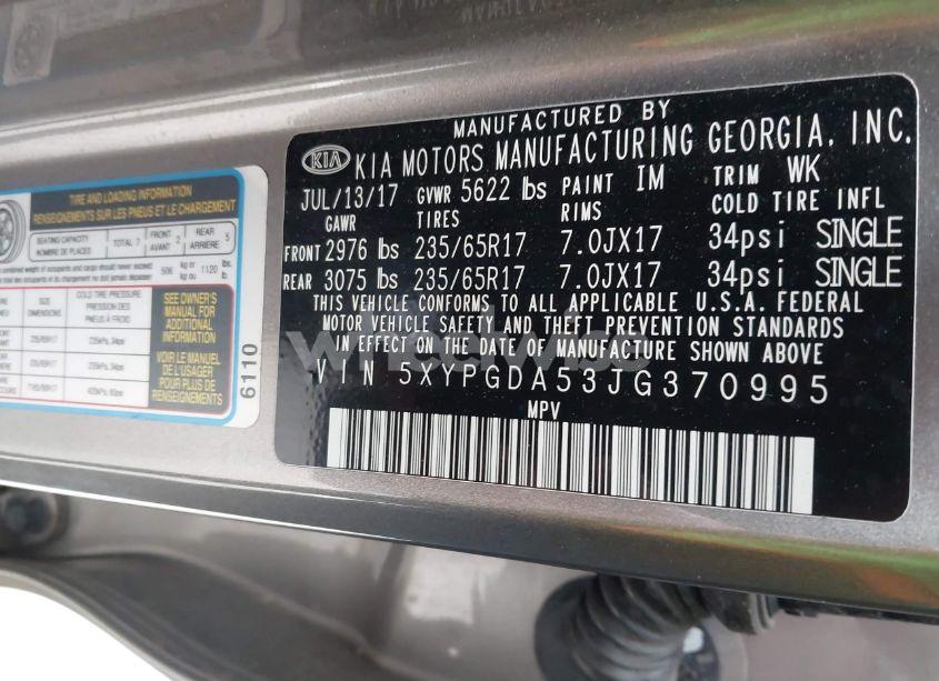 Photo 9 of 2018 Kia Sorento 3.3L LX (VIN 5XYPGDA53JG370995)