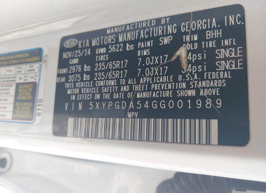 Photo 9 of 2016 Kia Sorento 3.3L LX (VIN 5XYPGDA54GG001989)