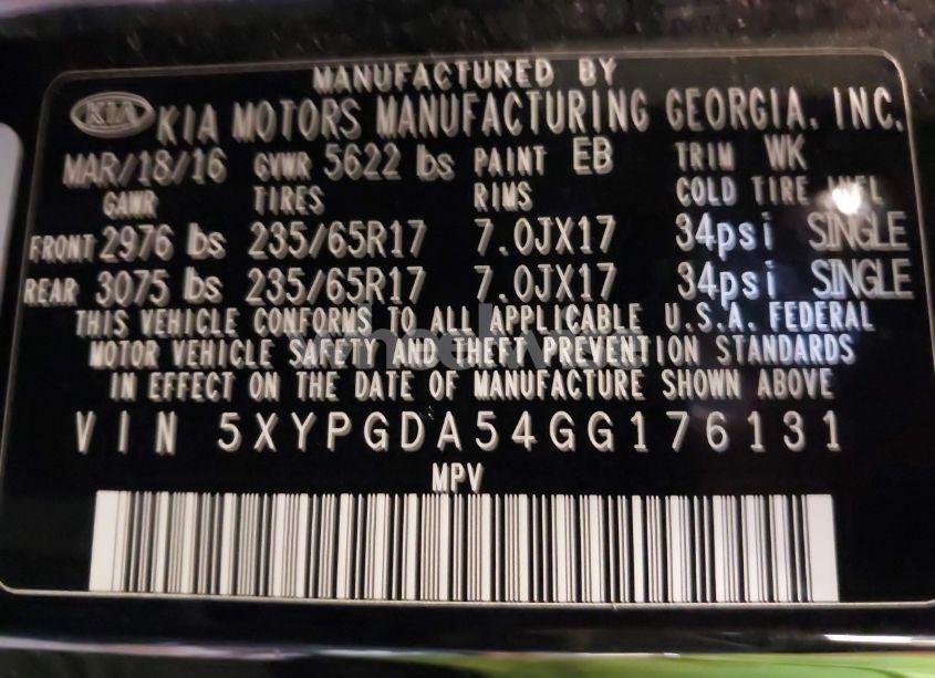 Photo 9 of 2016 Kia Sorento 3.3L LX (VIN 5XYPGDA54GG176131)