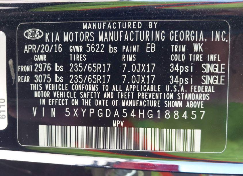 Photo 9 of 2017 Kia Sorento 3.3L LX (VIN 5XYPGDA54HG188457)